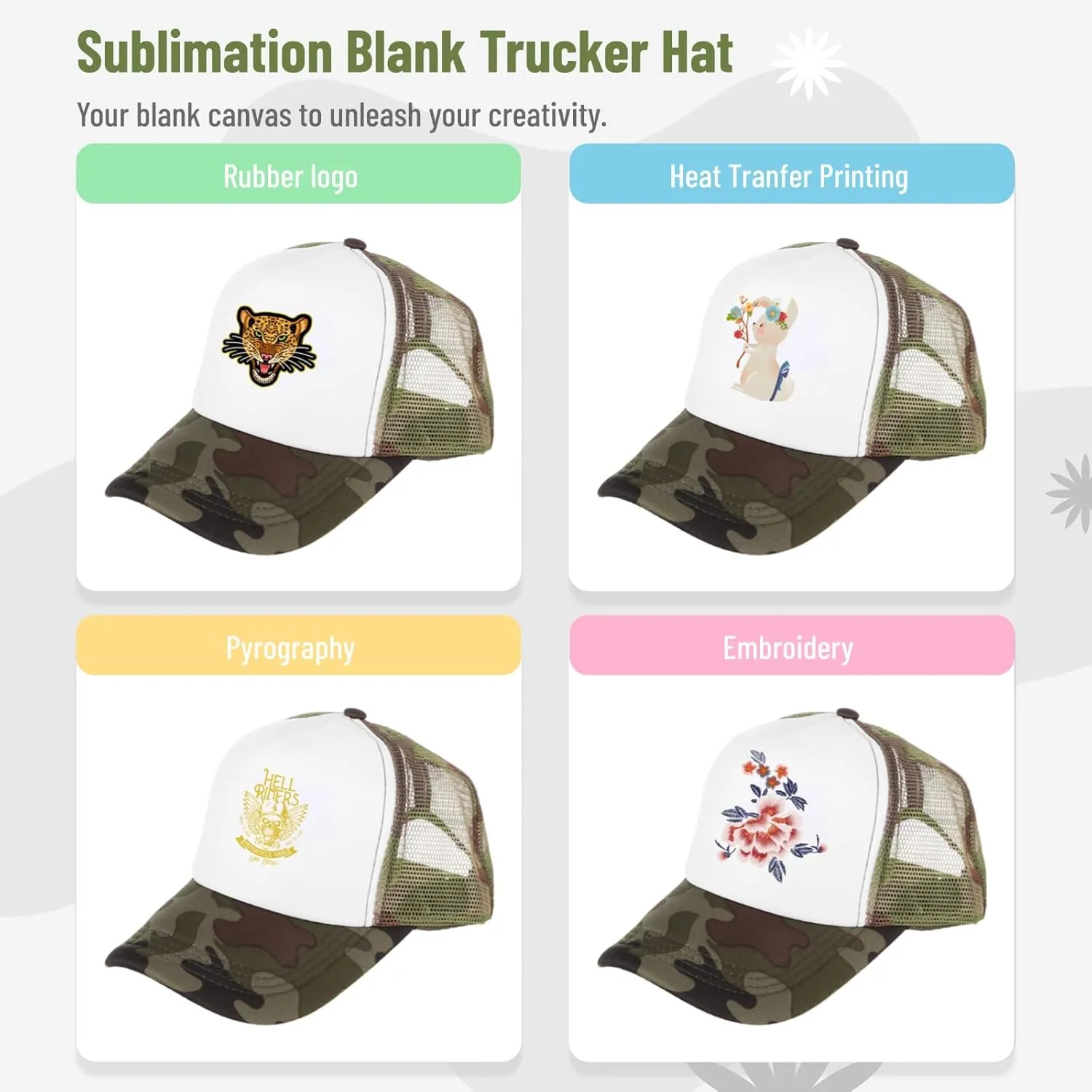 10 PCS Sublimation Blank Trucker Hats, Plain Baseball Caps with Adjustable Back Strap Unisex Mesh Caps for Men and Women DIY