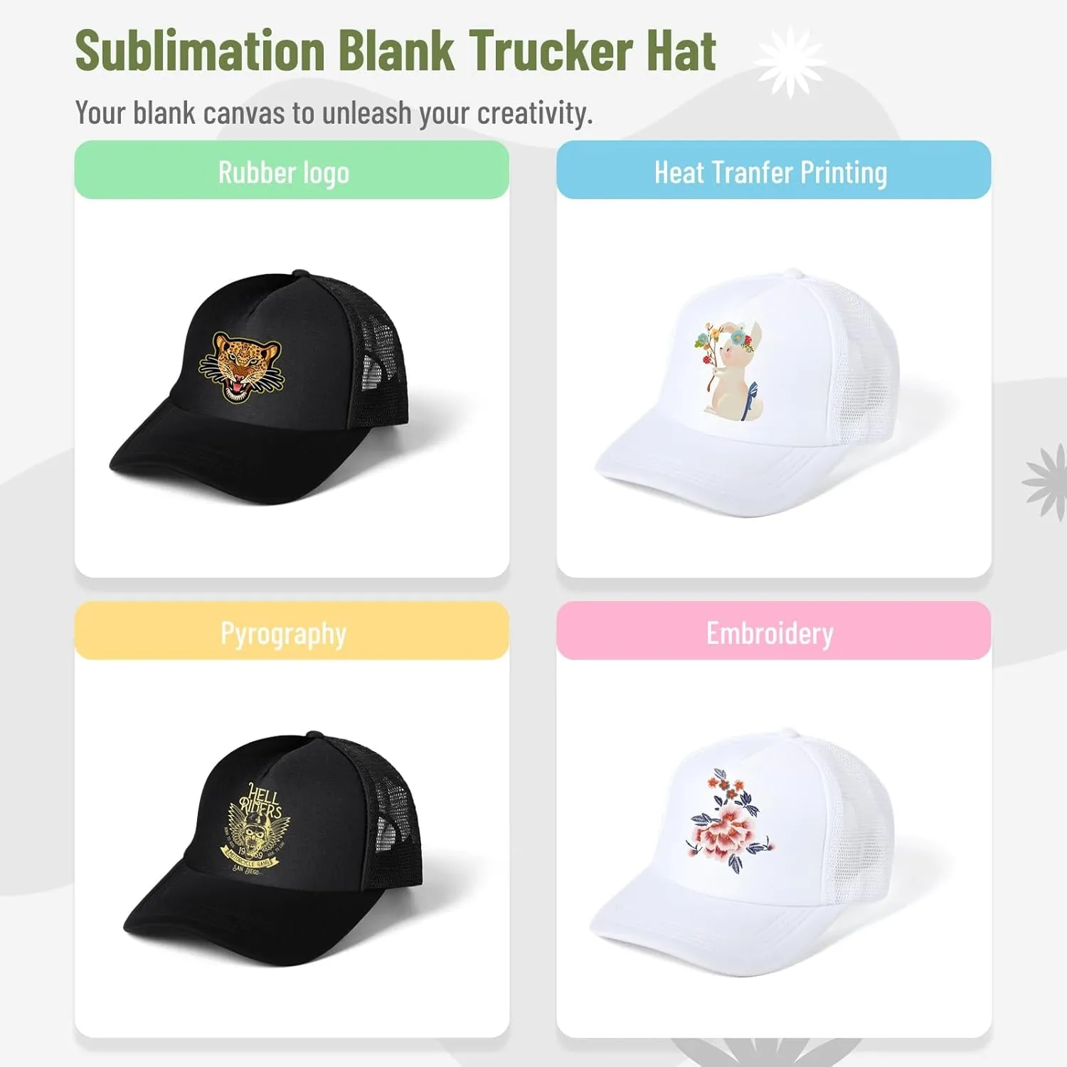 10 PCS Sublimation Blank Trucker Hats, Plain Baseball Caps with Adjustable Back Strap Unisex Mesh Caps for Men and Women DIY