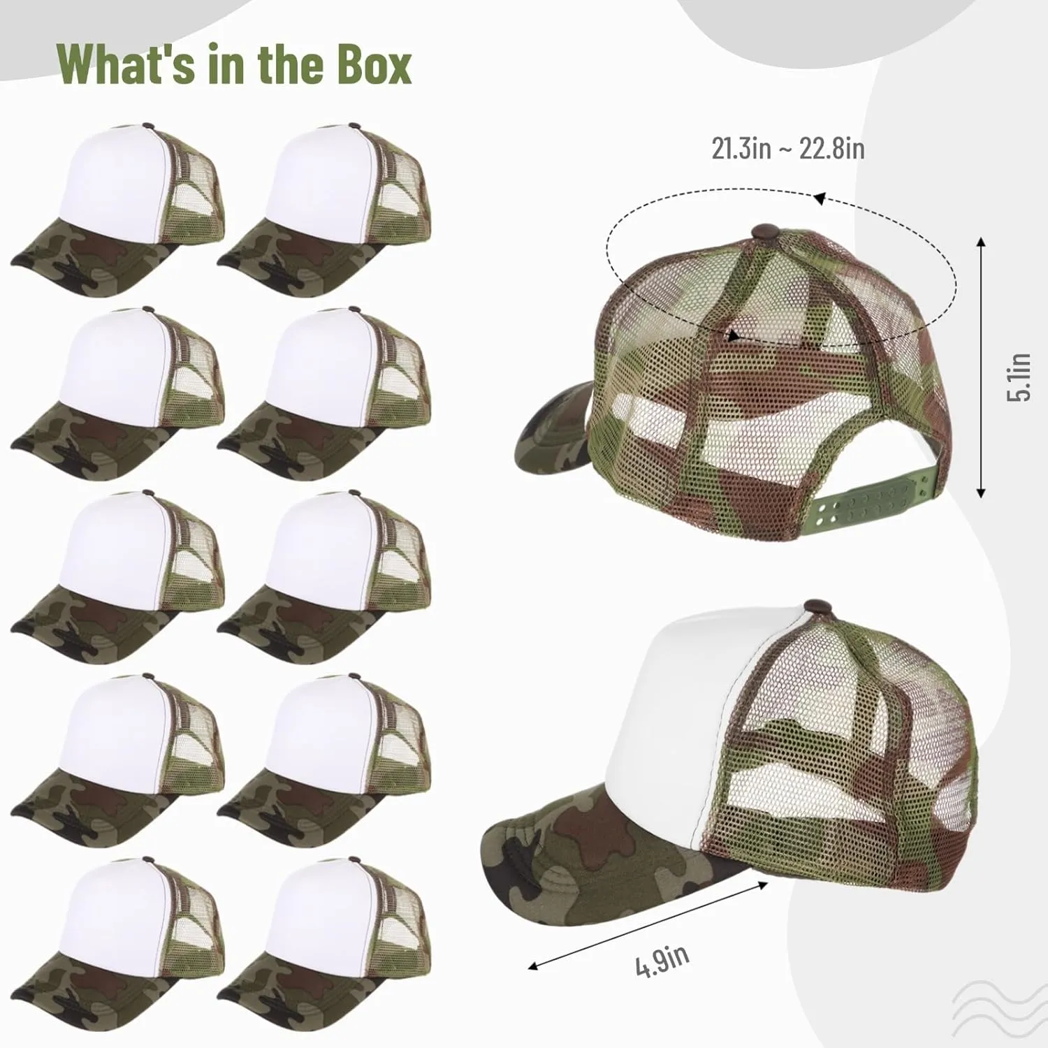 10 PCS Sublimation Blank Trucker Hats, Plain Baseball Caps with Adjustable Back Strap Unisex Mesh Caps for Men and Women DIY
