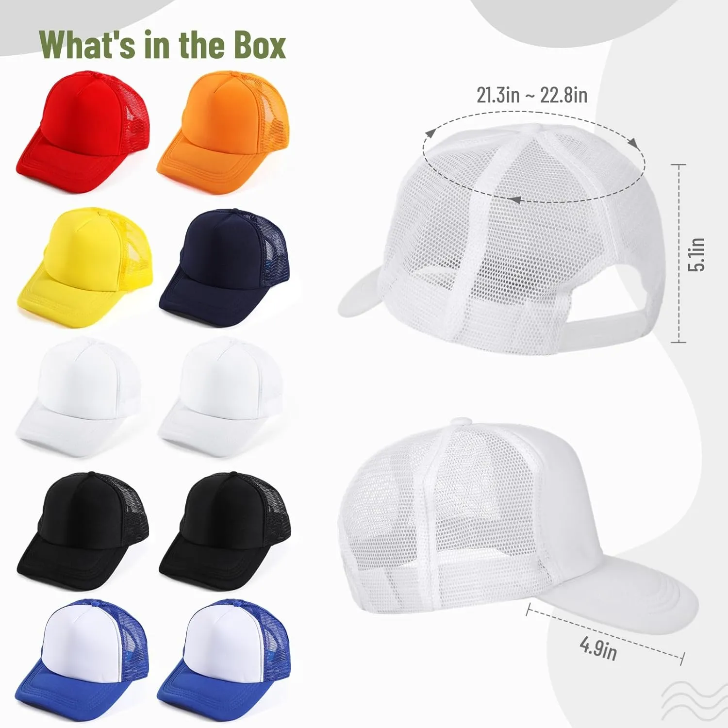 10 PCS Sublimation Blank Trucker Hats, Plain Baseball Caps with Adjustable Back Strap Unisex Mesh Caps for Men and Women DIY
