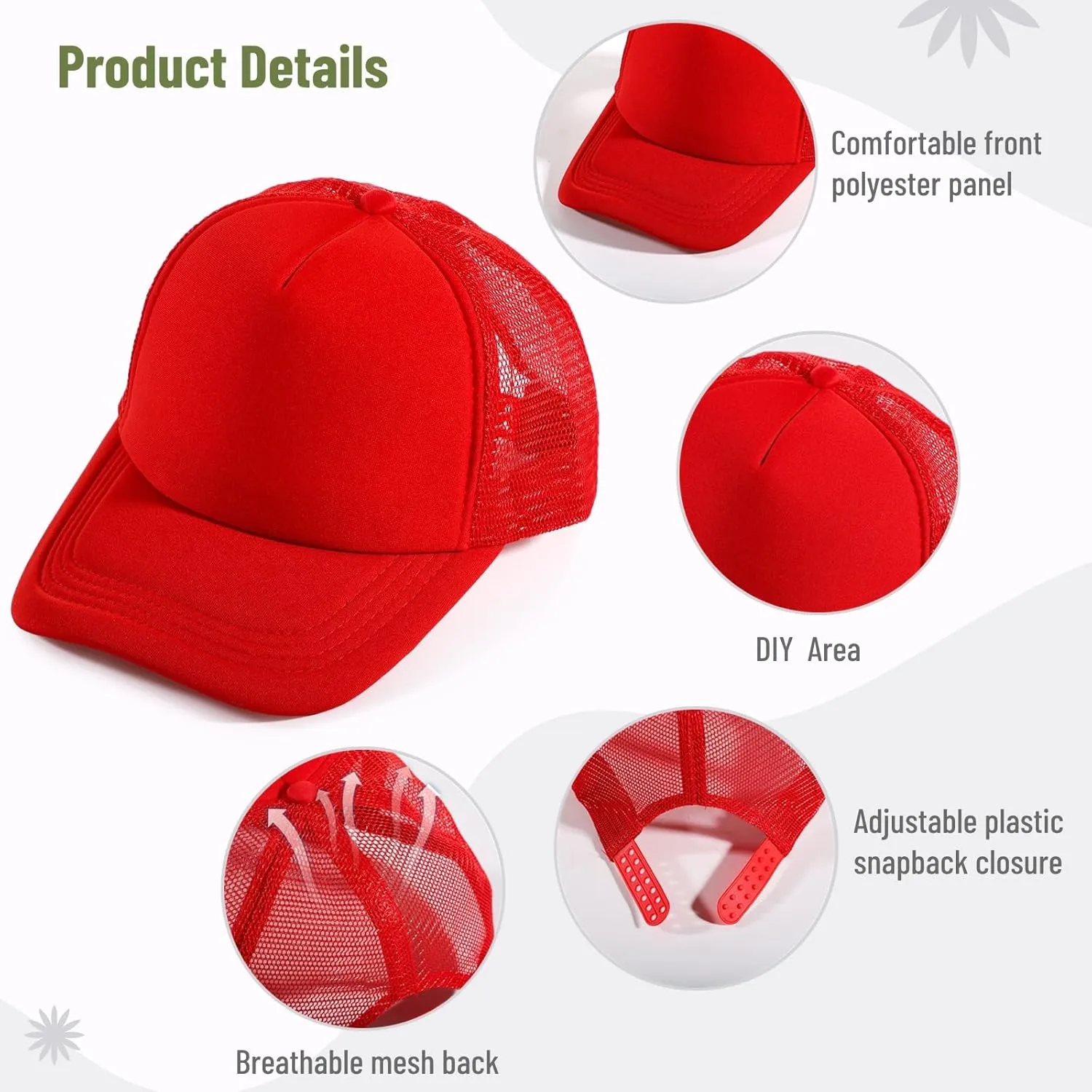 10 PCS Sublimation Blank Trucker Hats, Plain Baseball Caps with Adjustable Back Strap Unisex Mesh Caps for Men and Women DIY