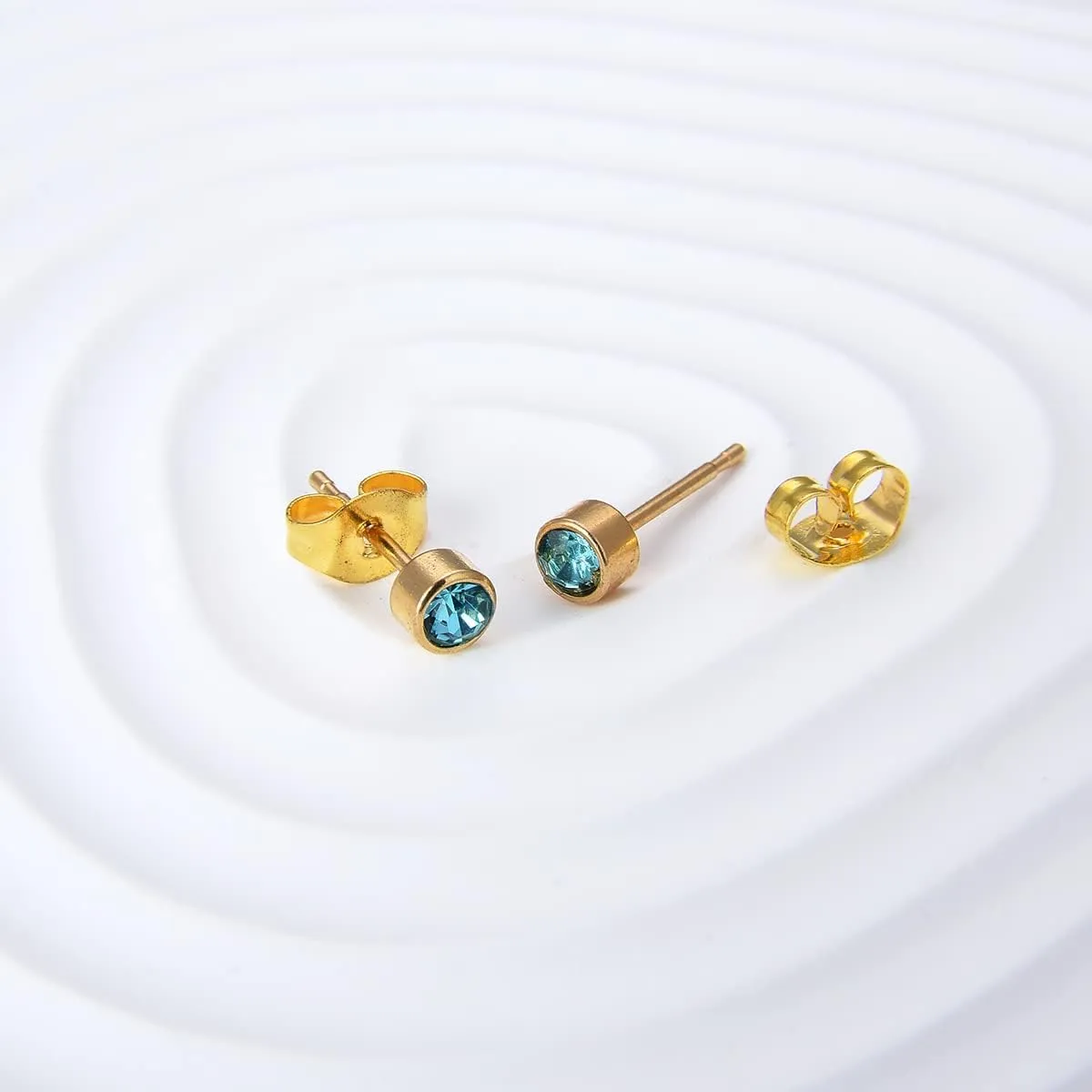 12 Pairs 18K Gold Plated Surgical Stainless Steel Stud Earring, Cubic Zirconia CZ Stud Earrings for Women, Multicolor Birthstone Stud Earrings Set
