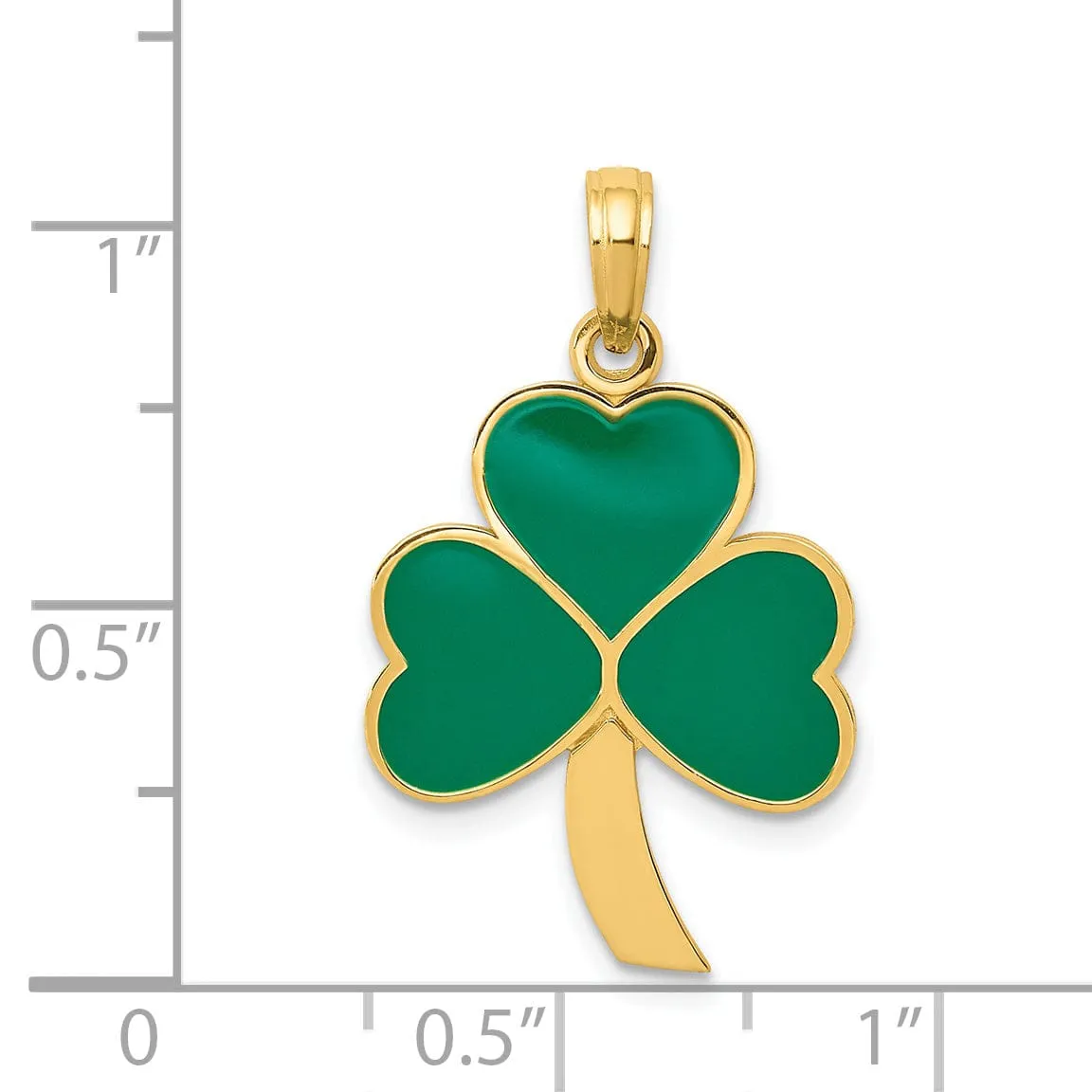 14k Yellow Gold Solid Textured Polished Finish Green Enameled Finish Shamrock Charm Pendant