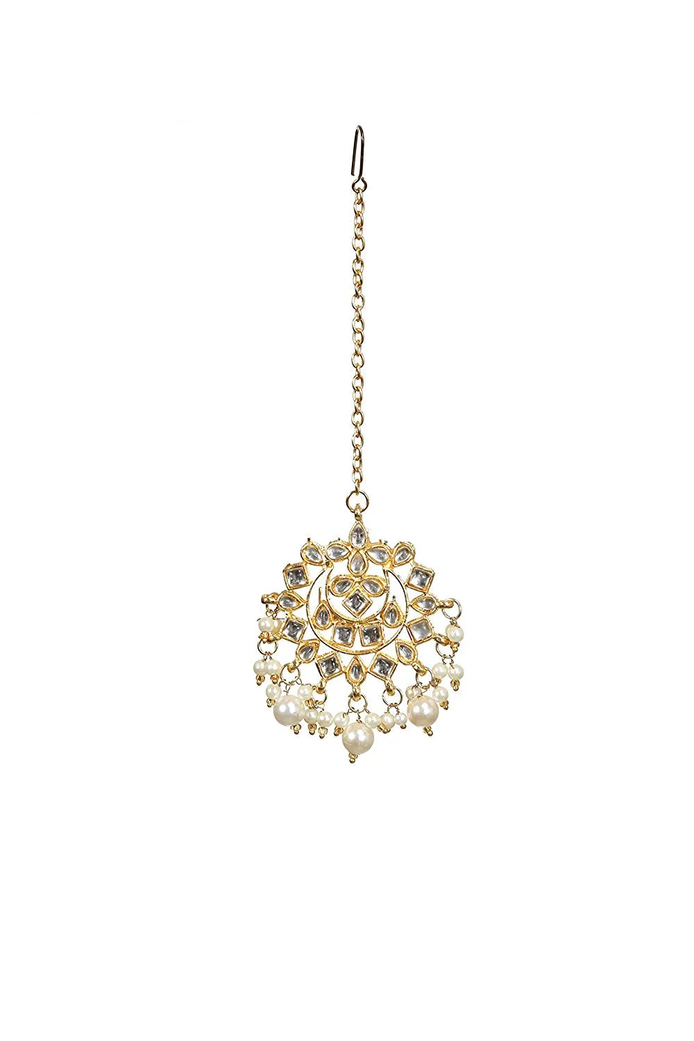 Alloy Necklace with Earrings and Maang Tikka in white