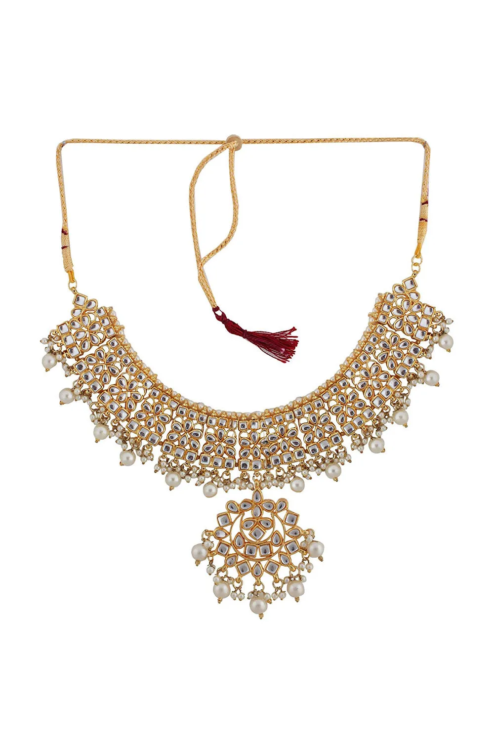 Alloy Necklace with Earrings and Maang Tikka in white