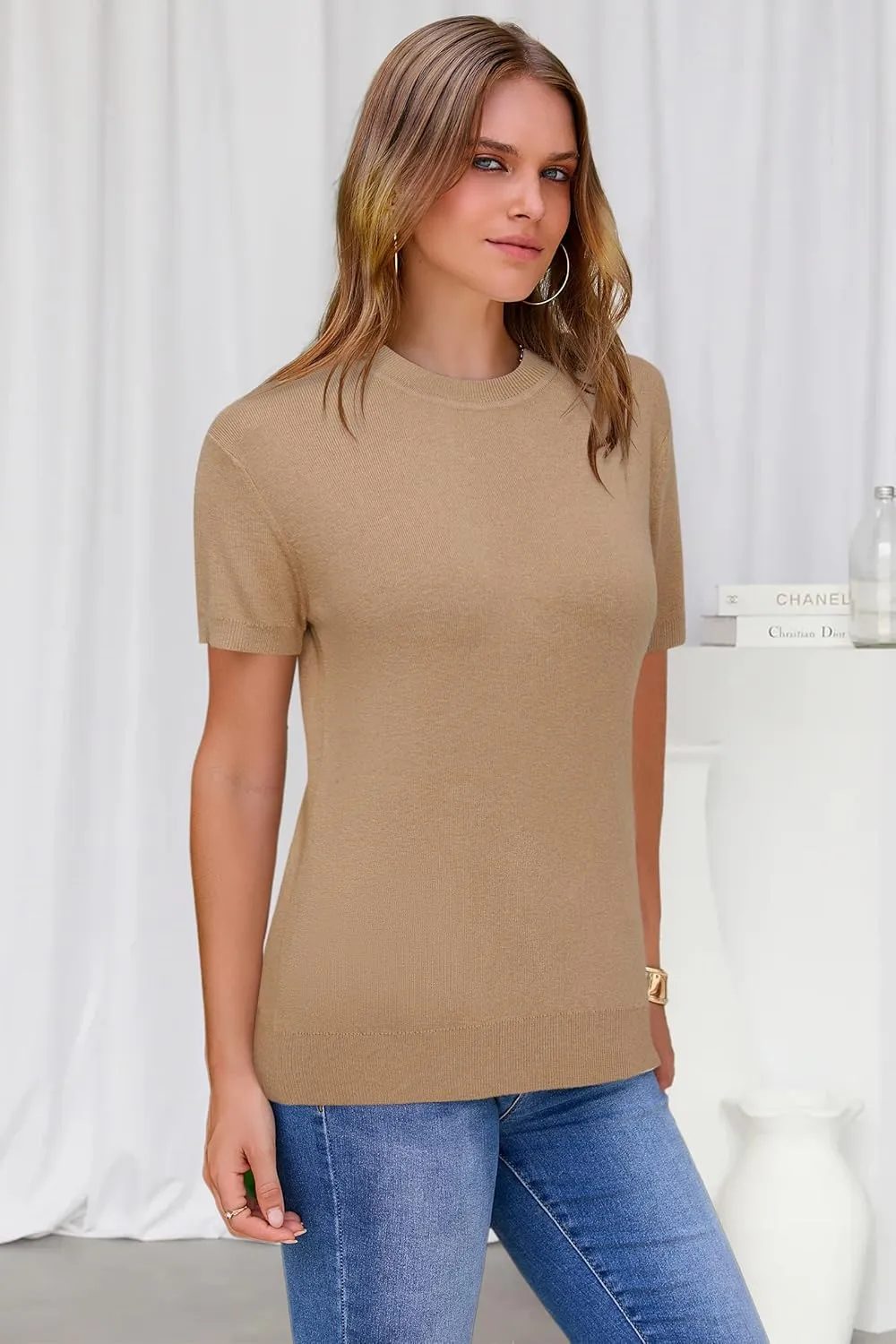 Arach&Cloz Women's Wool Blend Business Casual Loose Fit Summer Sweaters Outfits