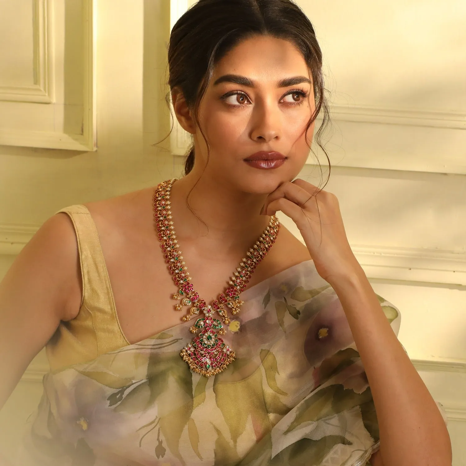 Bhaskari Jadau Silver Long Necklace