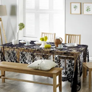 Black Lace Tablecloth 60  120 Inch for Rustic Boho Wedding Bridal Shower Party Decoration, Classy Rectangle Overlay Long Vintage Embroidered Reception Table Cloth Decor
