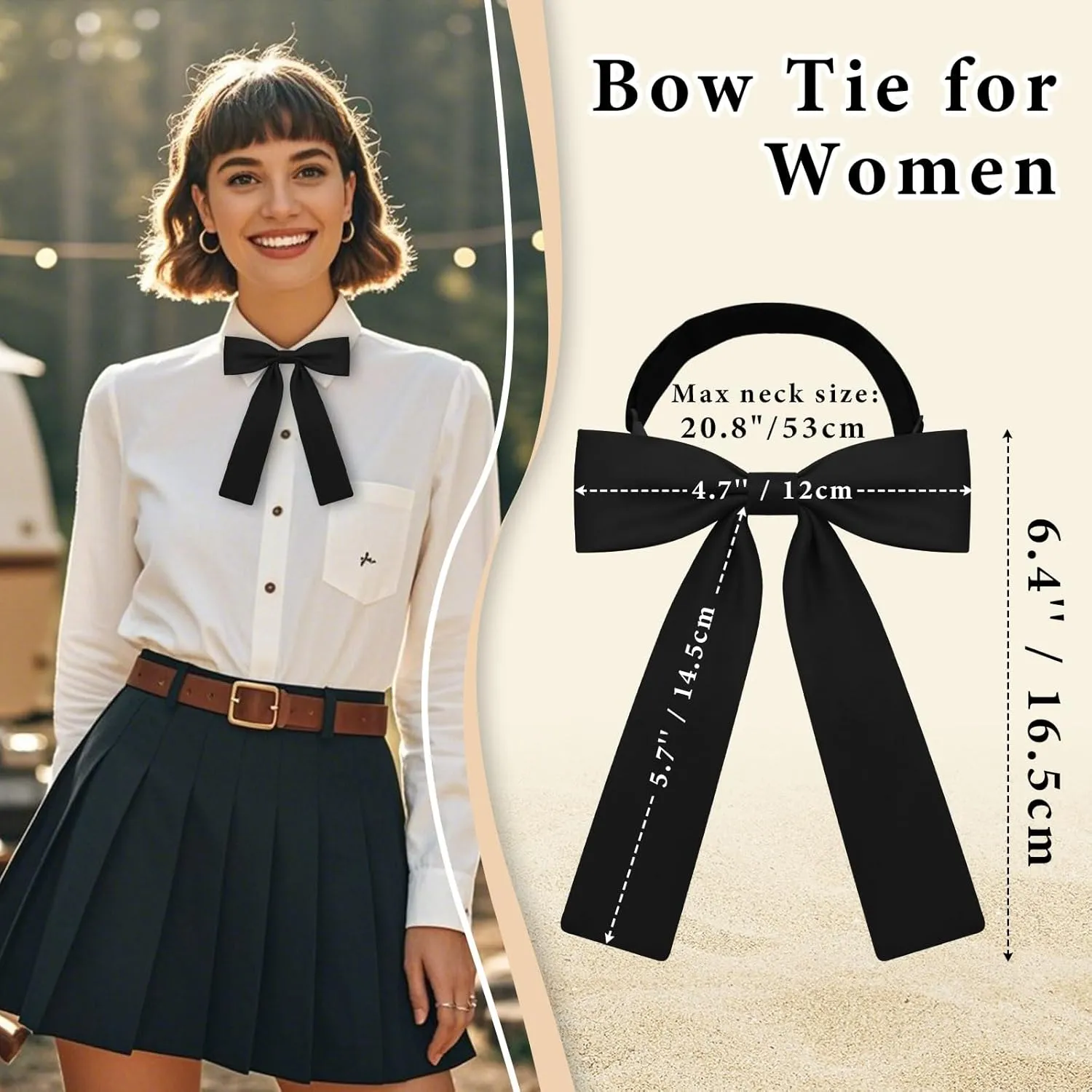 Bow Ties for Women Girls Pre-tied Adjustable Womens Bow Tie, Solid Color Ribbon Bowtie for Women School Uniform Shirt