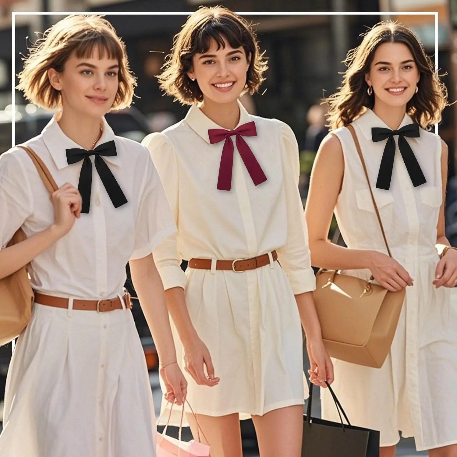 Bow Ties for Women Girls Pre-tied Adjustable Womens Bow Tie, Solid Color Ribbon Bowtie for Women School Uniform Shirt
