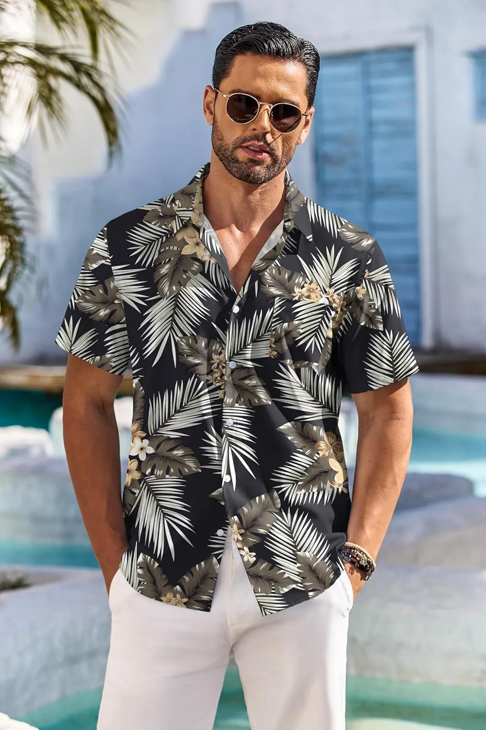 COOFANDY Men's Hawaiian Shirt Short Sleeve Floral Button Down Shirts Tropical Holiday Beach Shirts