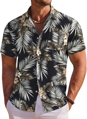 COOFANDY Men's Hawaiian Shirt Short Sleeve Floral Button Down Shirts Tropical Holiday Beach Shirts