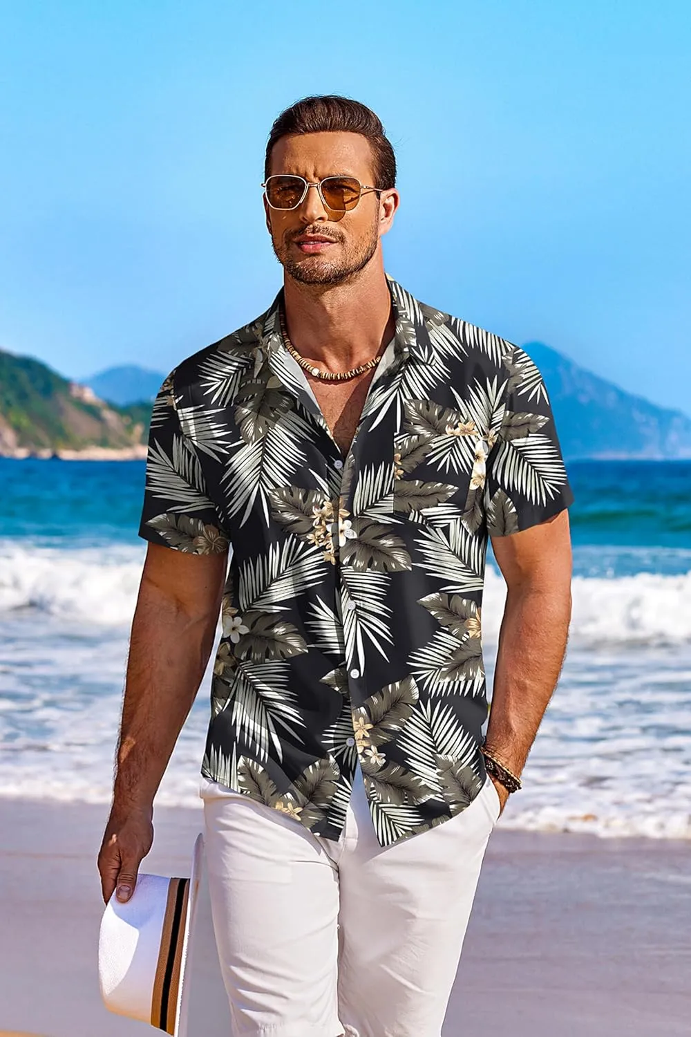 COOFANDY Men's Hawaiian Shirt Short Sleeve Floral Button Down Shirts Tropical Holiday Beach Shirts