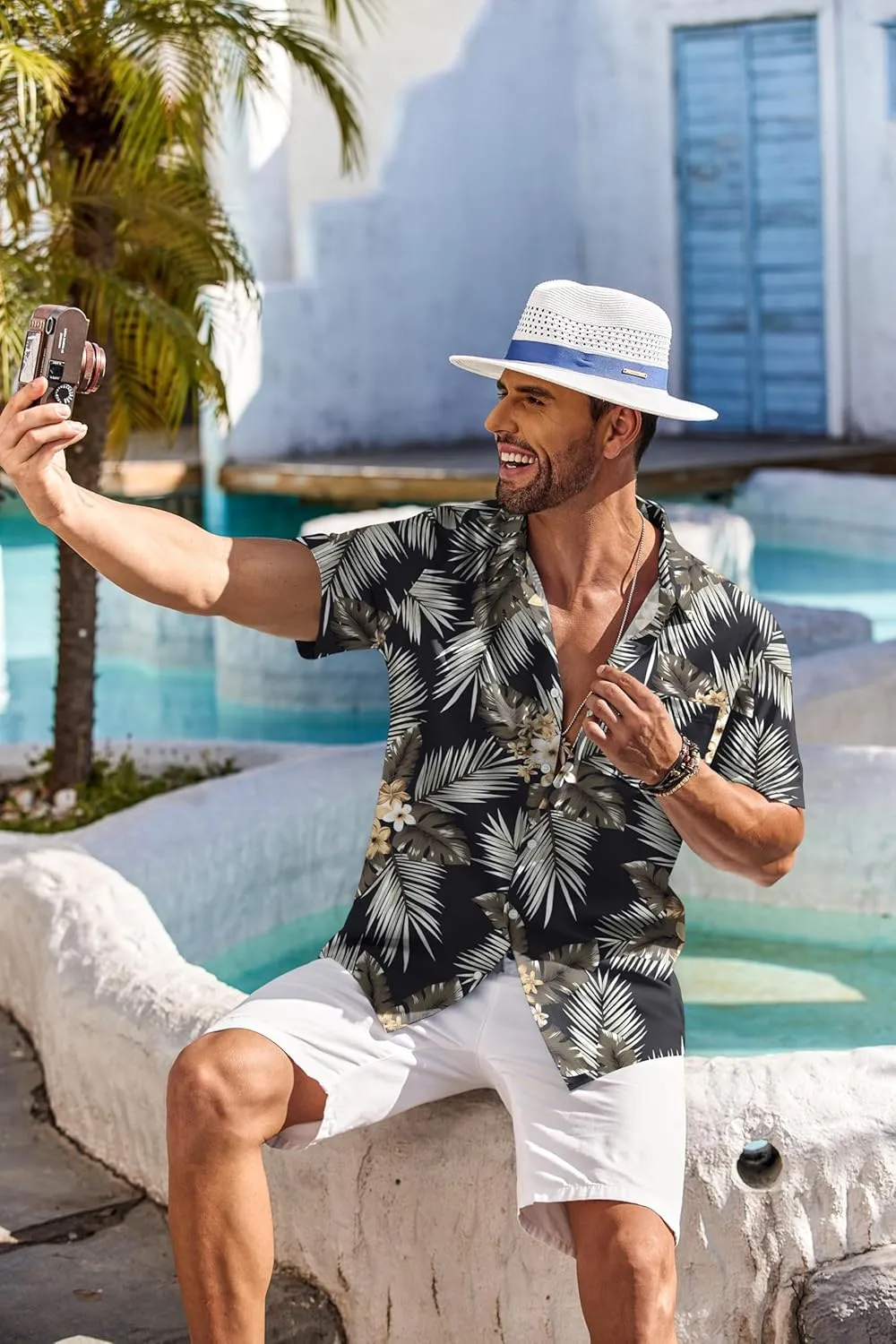 COOFANDY Men's Hawaiian Shirt Short Sleeve Floral Button Down Shirts Tropical Holiday Beach Shirts