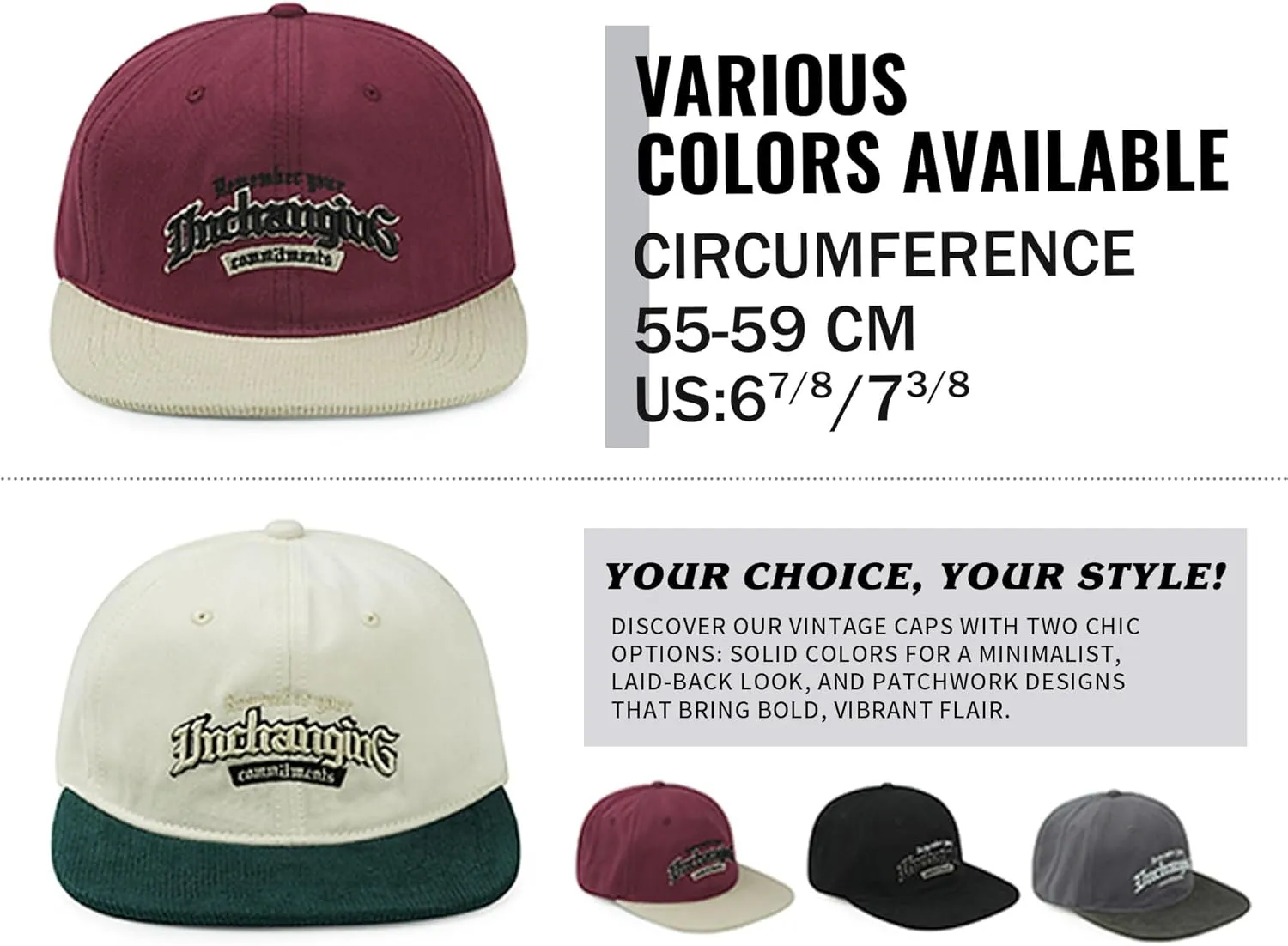 Croogo Vintage Flat Bill Baseball Cap Soft Cotton Blend Two Tone Retro Style Unstructured Flat Brim Hat for Men Women