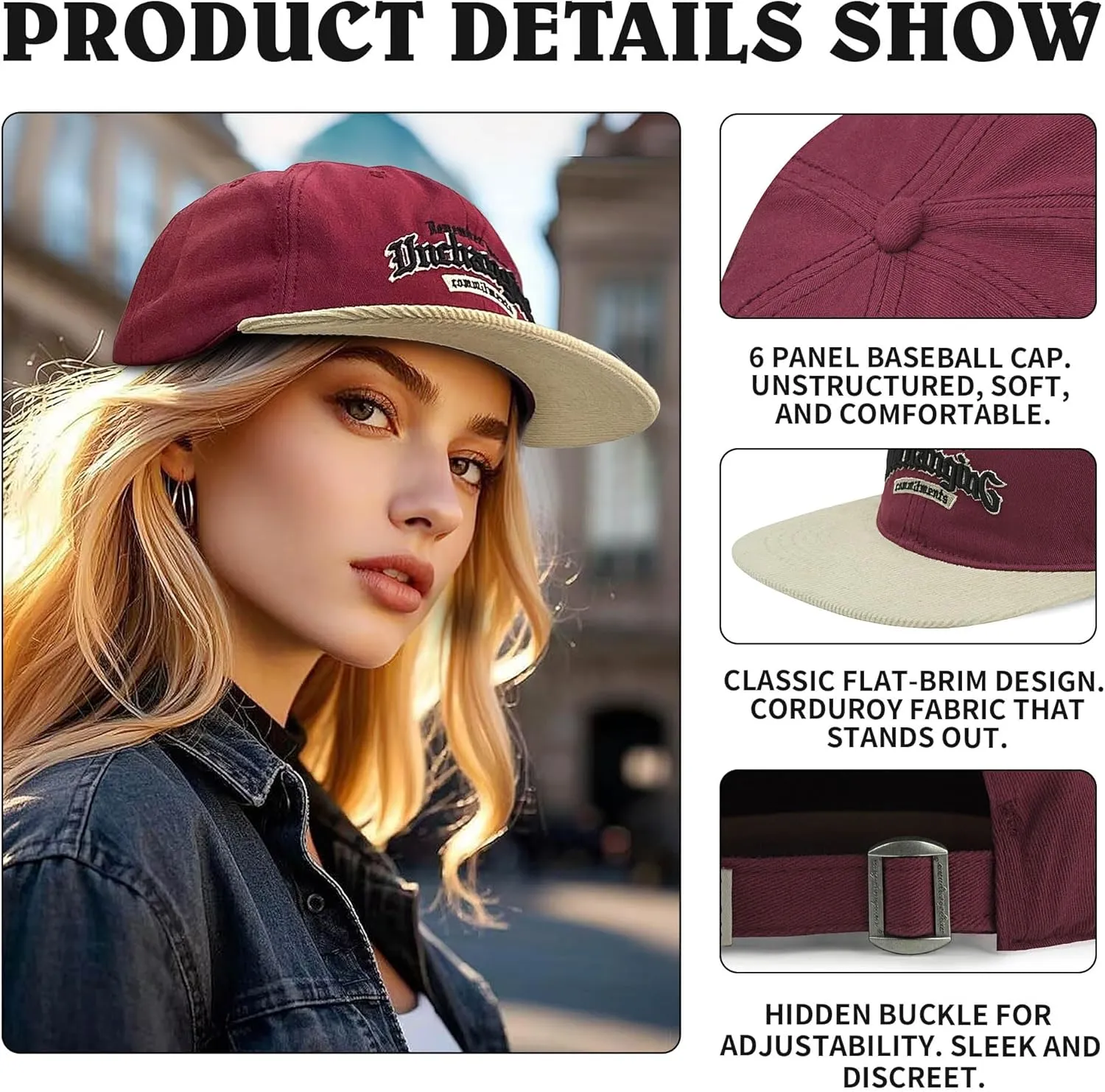 Croogo Vintage Flat Bill Baseball Cap Soft Cotton Blend Two Tone Retro Style Unstructured Flat Brim Hat for Men Women