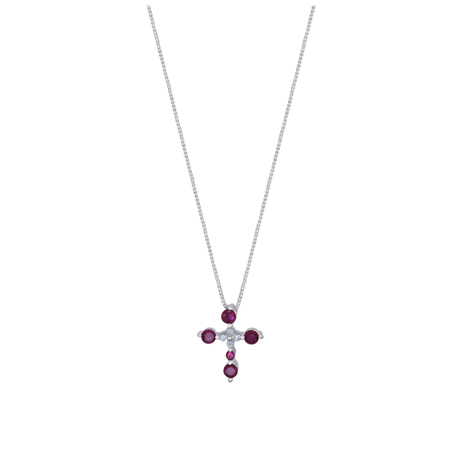 CROSS NECKLACE - RED ZIRCONIA AND SILVER