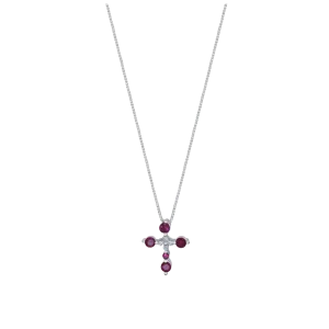 CROSS NECKLACE - RED ZIRCONIA AND SILVER