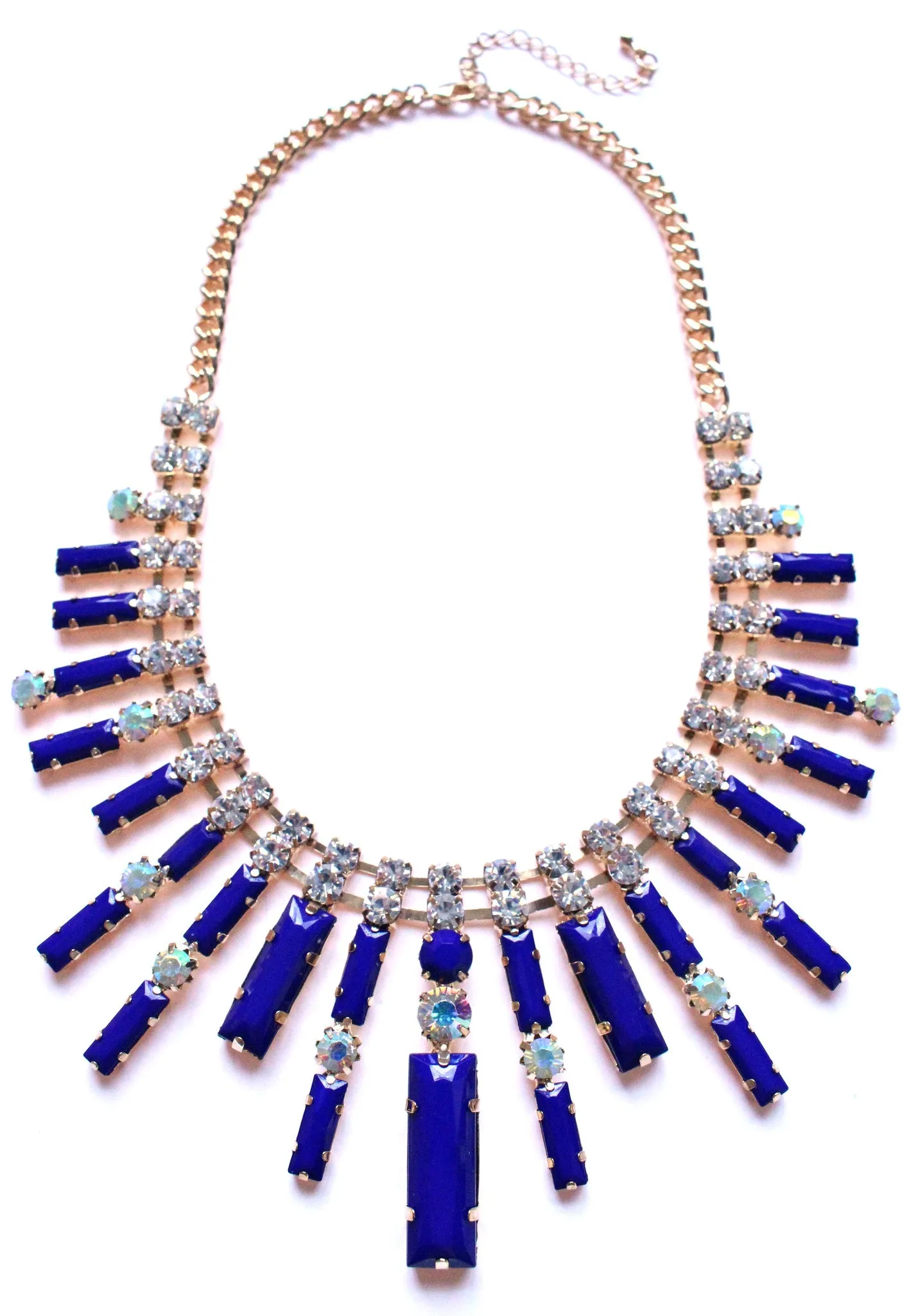 Crystal Spike Bib Statement Necklace- Royal