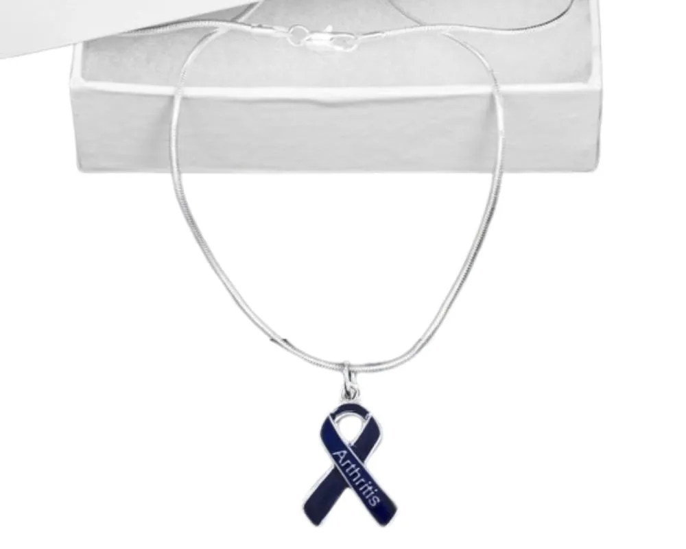 Dark Blue Ribbon Arthritis Awareness Necklaces