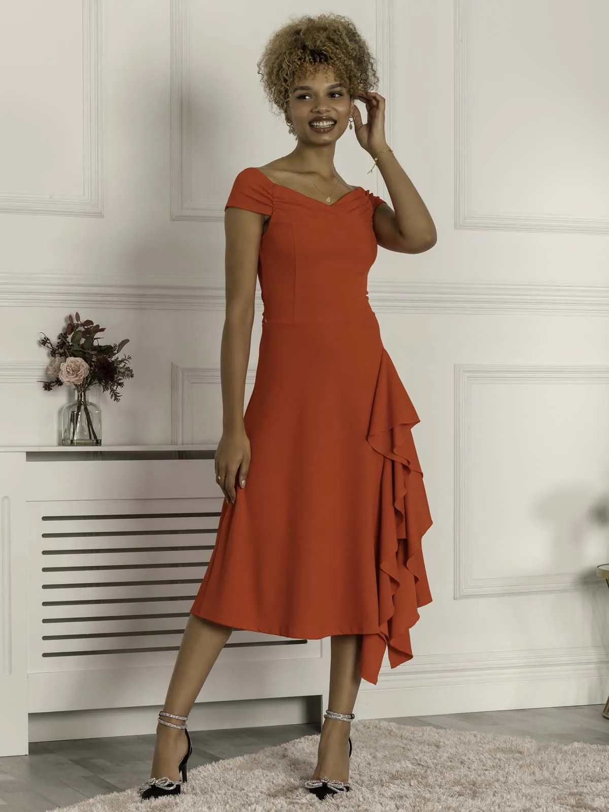 Desiree Frill Fit & Flare Dress, Scarlet Red