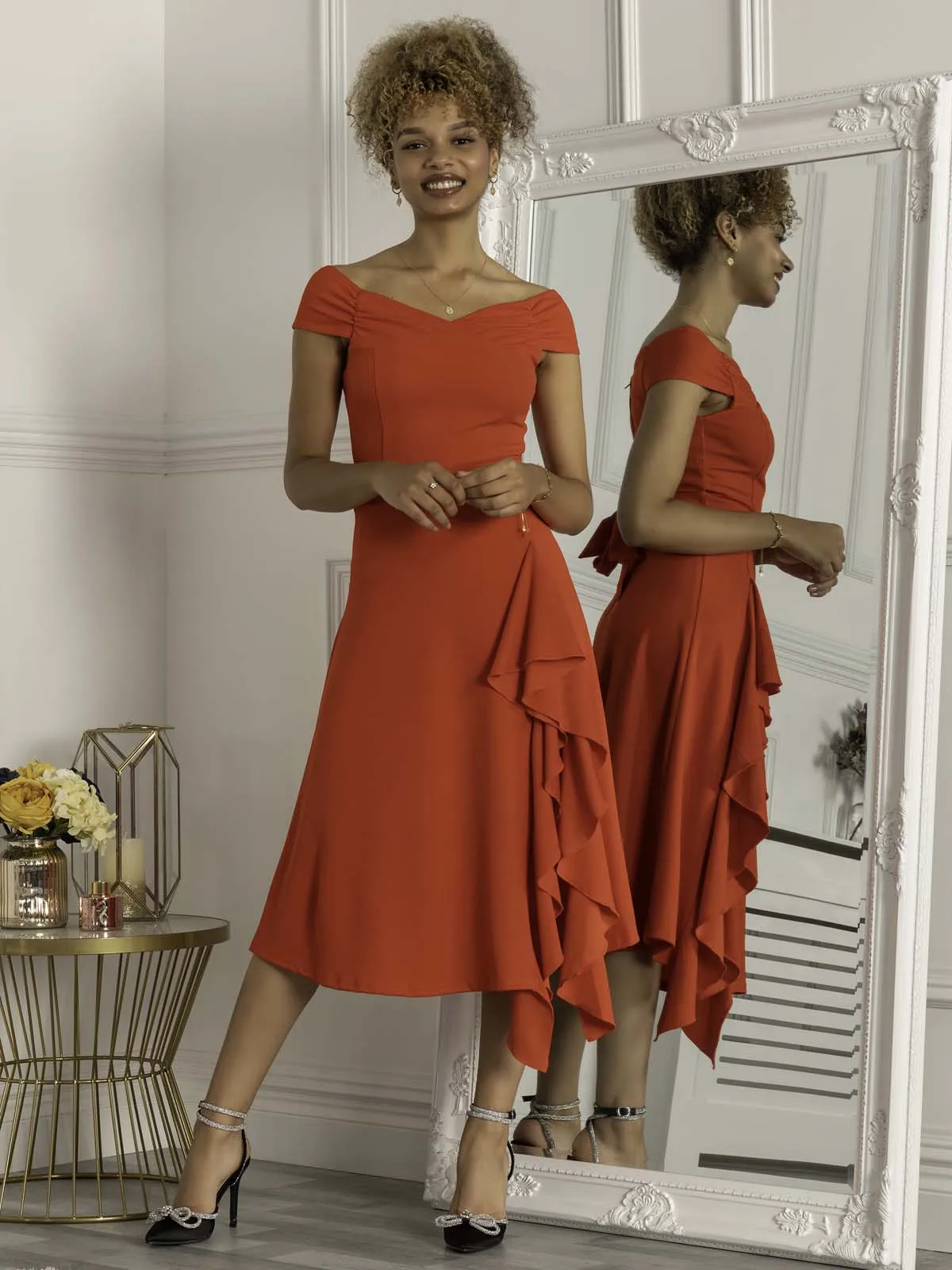 Desiree Frill Fit & Flare Dress, Scarlet Red