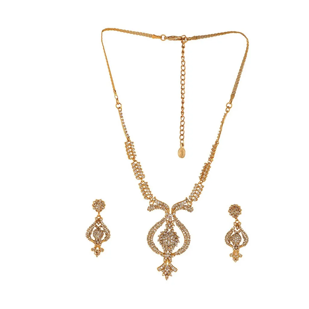 Estele 24 Kt Gold Plated Austrian Diamond Necklace Set for Women