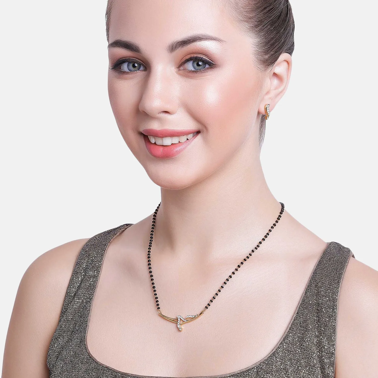 Estele Gold & Rhodium Plated Sophisticated Mangalsutra Necklace Set with Austrian Crystals for Women