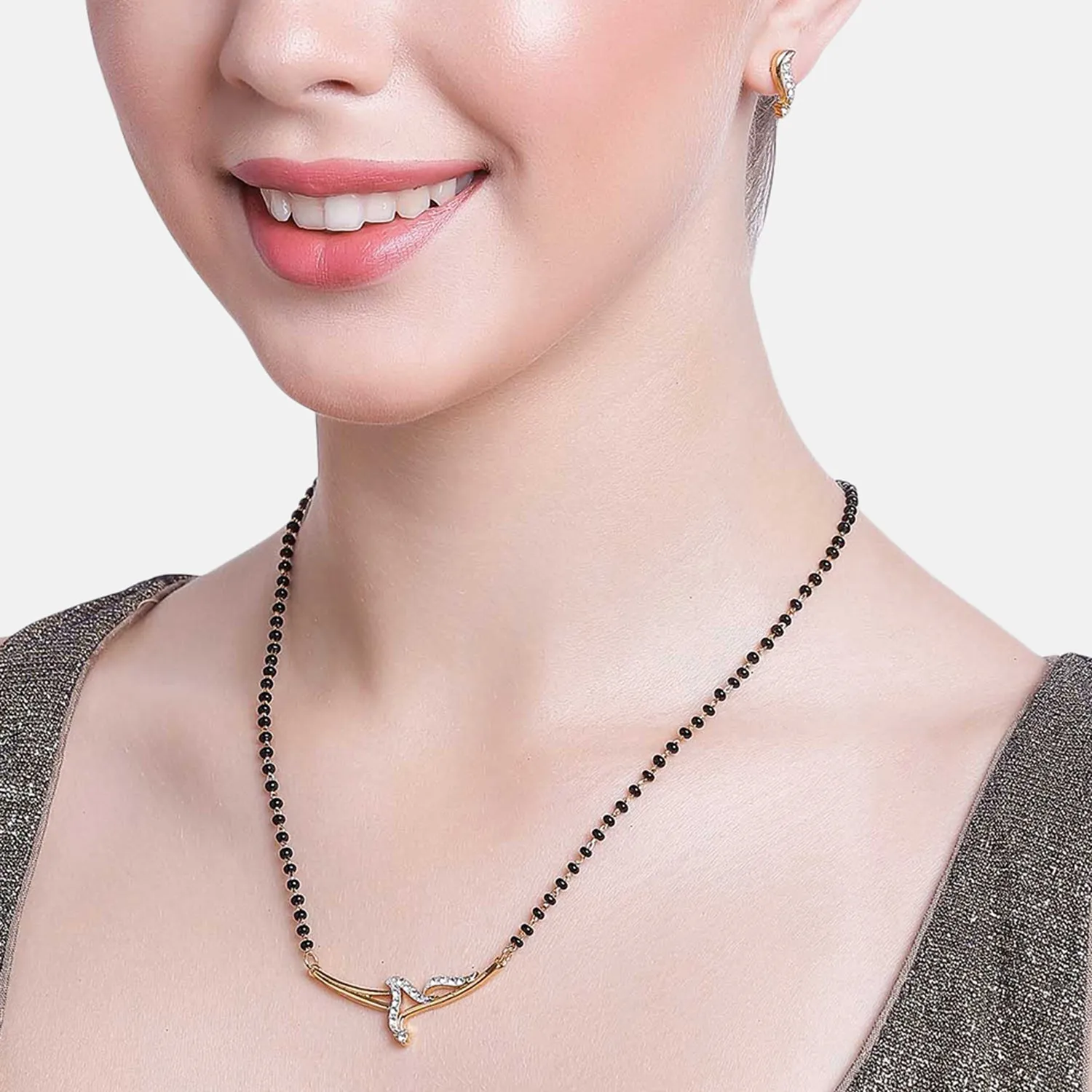 Estele Gold & Rhodium Plated Sophisticated Mangalsutra Necklace Set with Austrian Crystals for Women