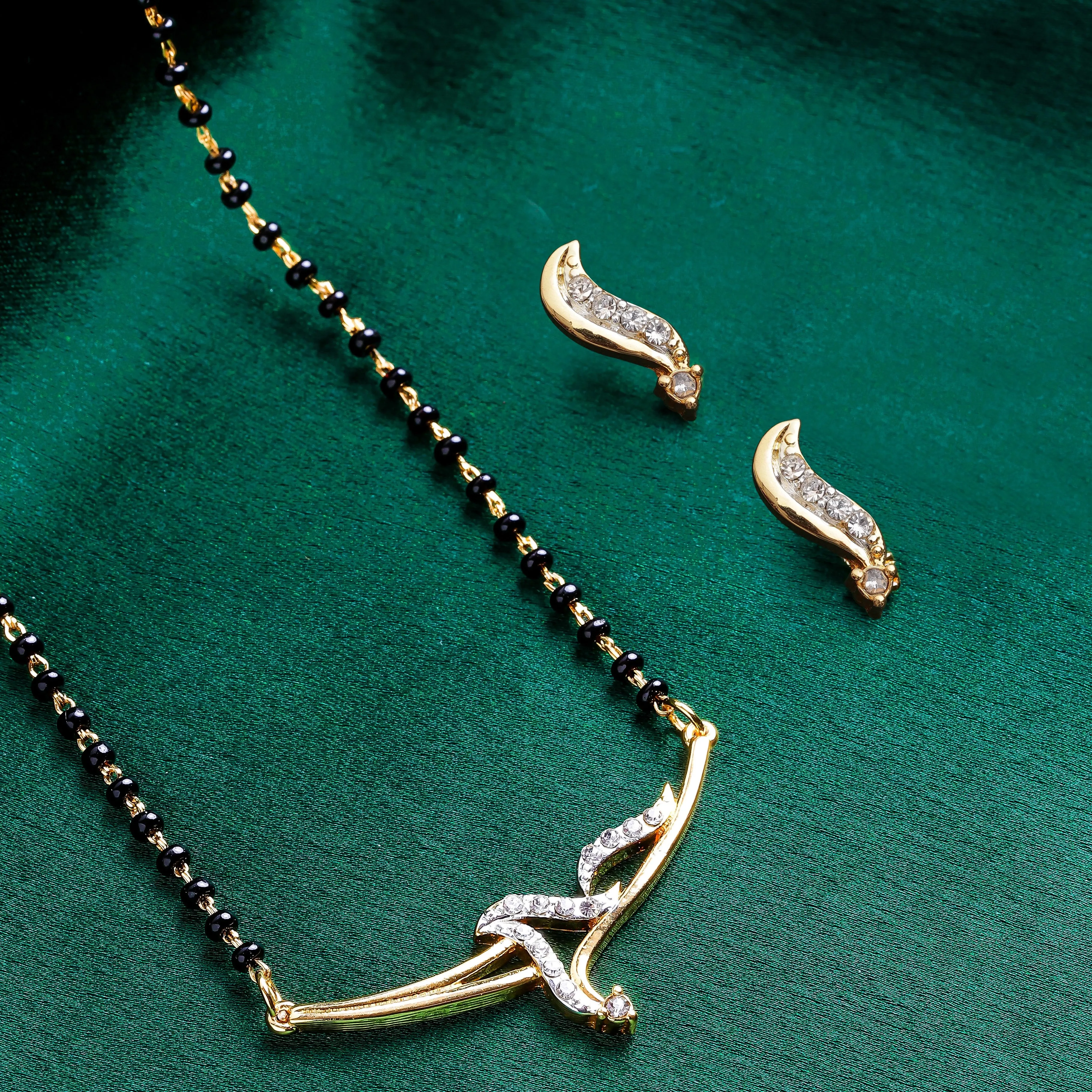 Estele Gold & Rhodium Plated Sophisticated Mangalsutra Necklace Set with Austrian Crystals for Women