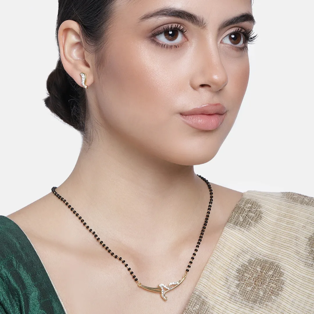 Estele Gold & Rhodium Plated Sophisticated Mangalsutra Necklace Set with Austrian Crystals for Women