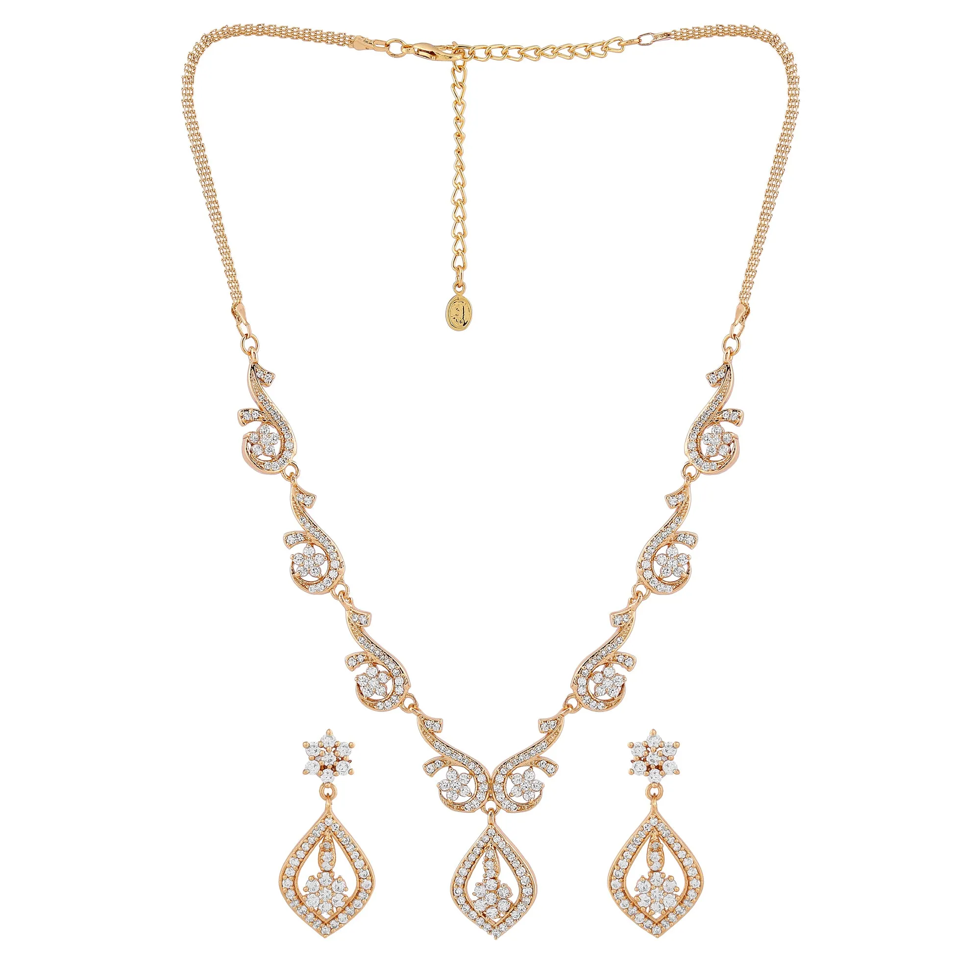 Estele Gold Plated CZ Radiance Necklace Set for Women