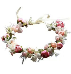 Floral Crown Flower Headband, Rose, Pink, Polyester, Adjustable Size, Perfect for Any Occasion, Maternity Photo Props, Wedding Party Prom Photos, Hair Accessories