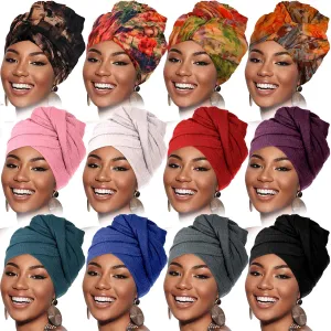 Geyoga 12 Pieces Head Wraps for Turbans African Black Women Bulk Soft Hair Headband Scarf