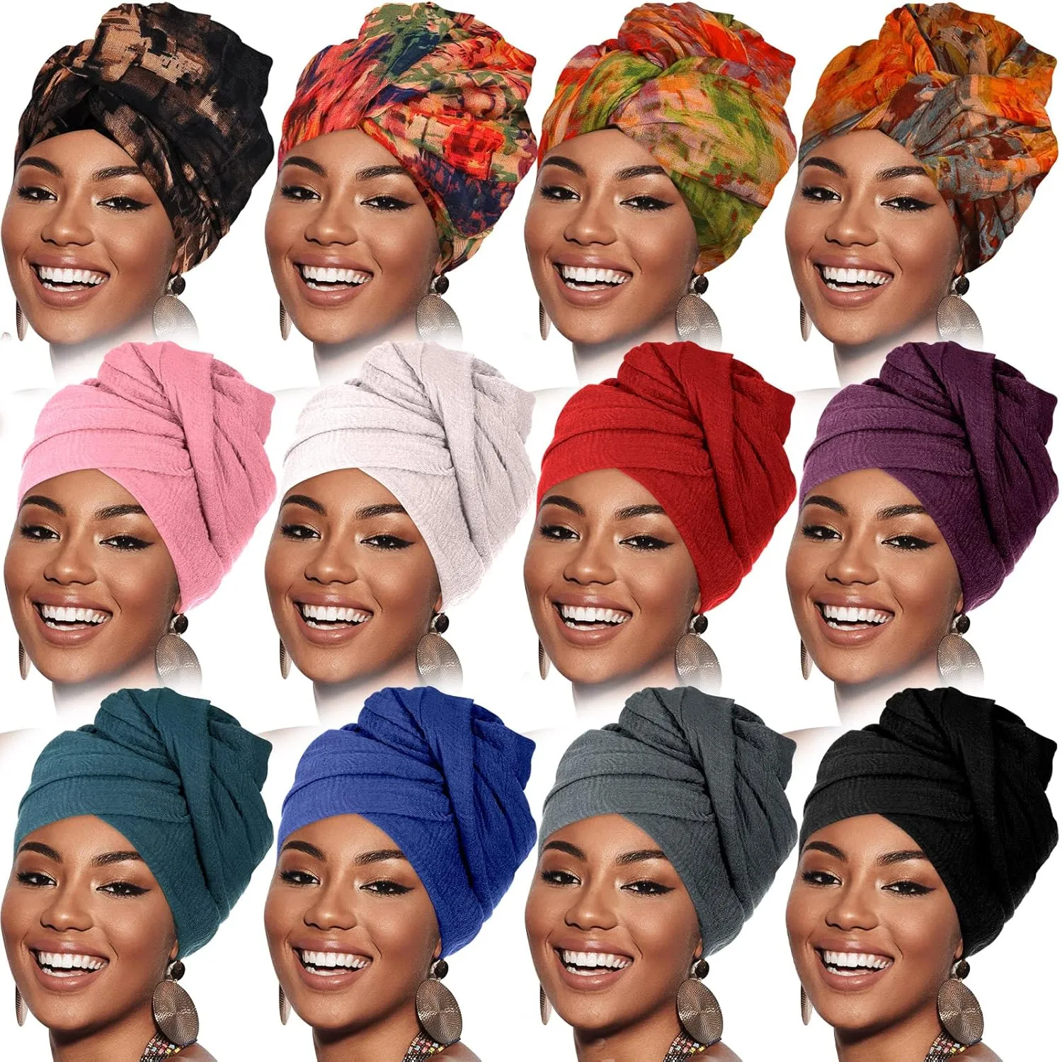 Geyoga 12 Pieces Head Wraps for Turbans African Black Women Bulk Soft Hair Headband Scarf