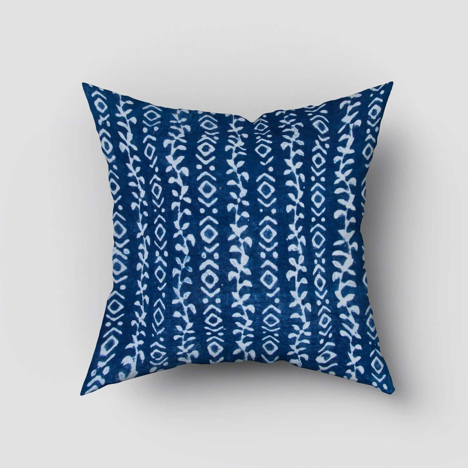 Hand Block Indigo Abstract Printed Pure Cotton Silk Cushion Covers