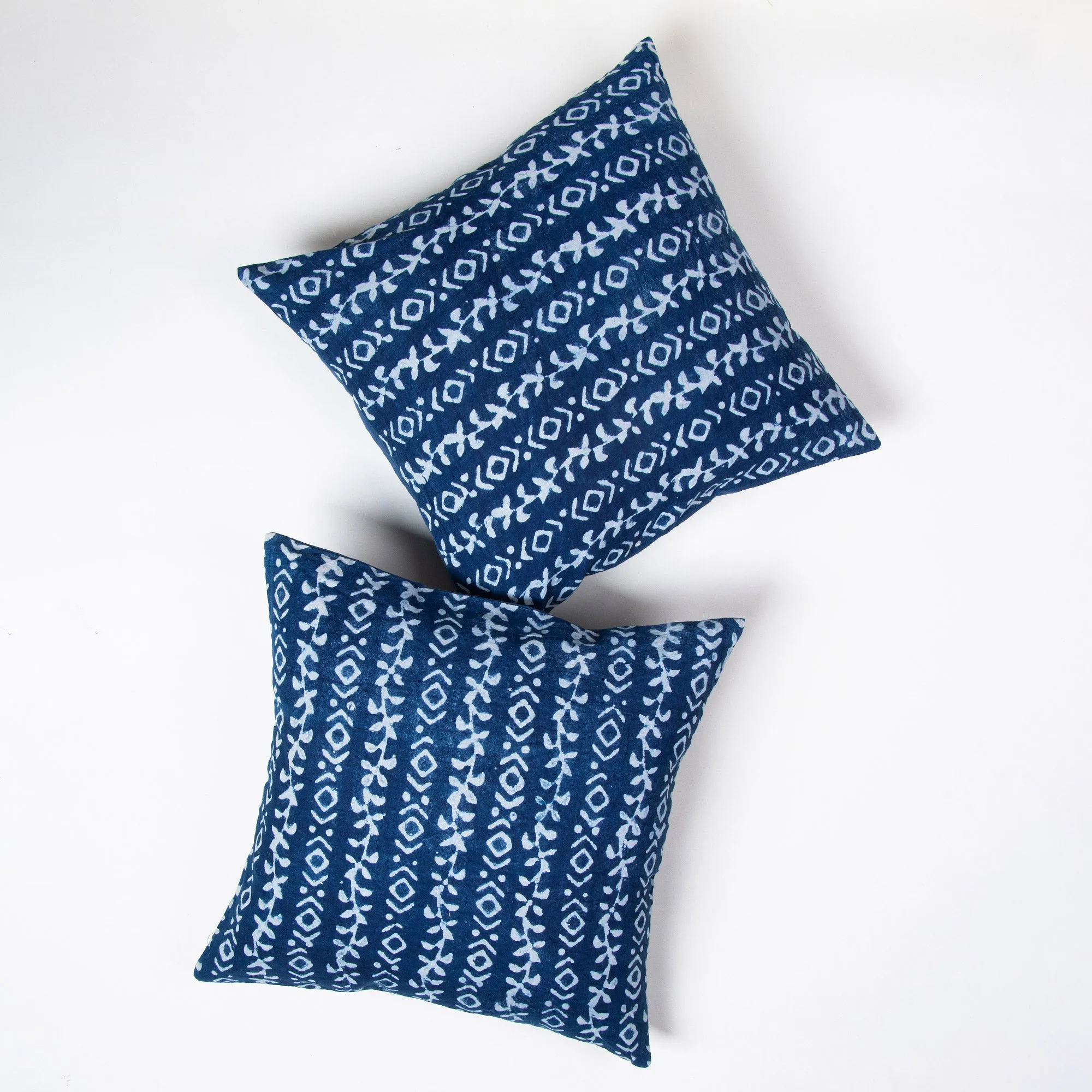 Hand Block Indigo Abstract Printed Pure Cotton Silk Cushion Covers