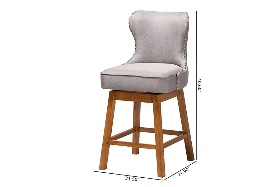 Jane 2pcs Gray Fabric Walnut Brown Finished Wood Swivel Counter Stool