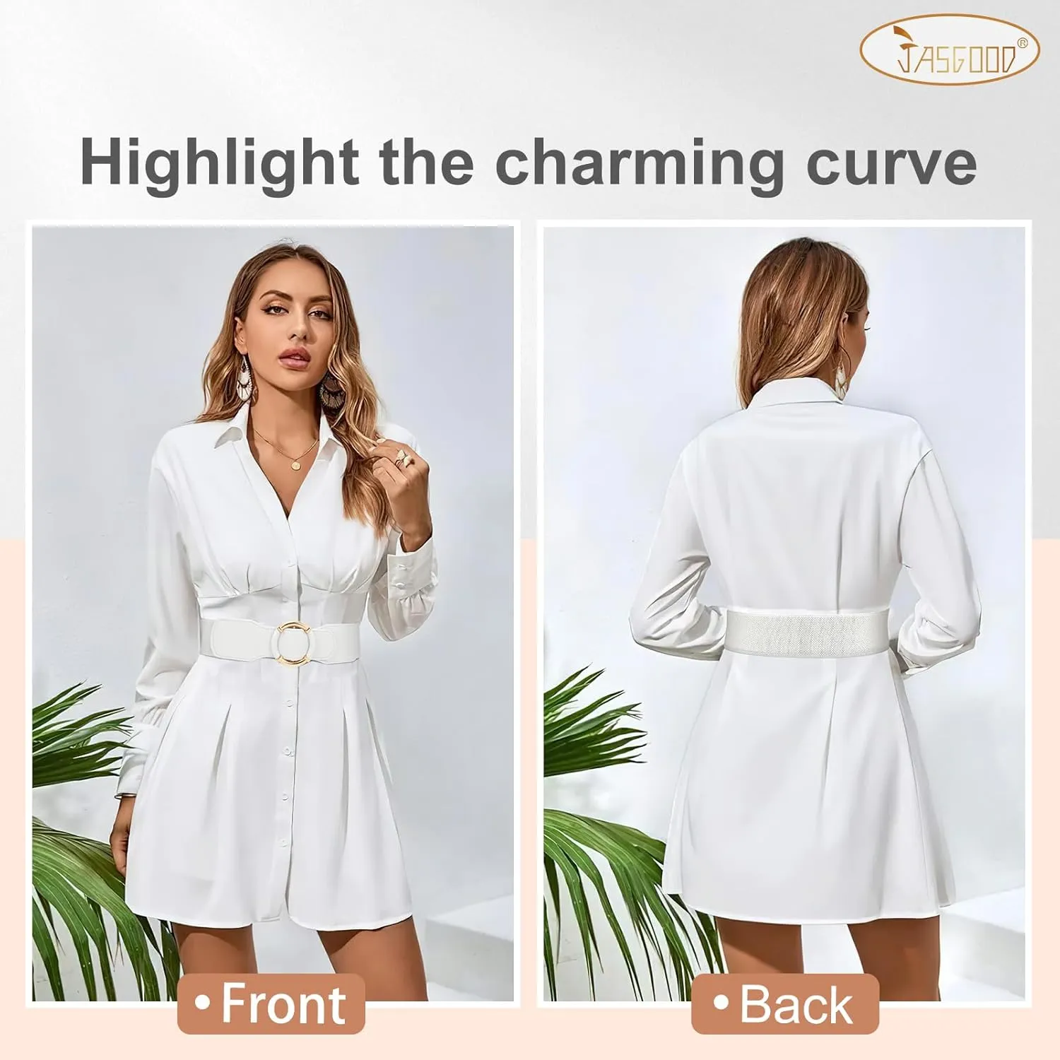 JASGOOD Women Wide Waist Belt Stretchy Elastic Vintage Belts for Dress Ladies Belt with Circle Buckle
