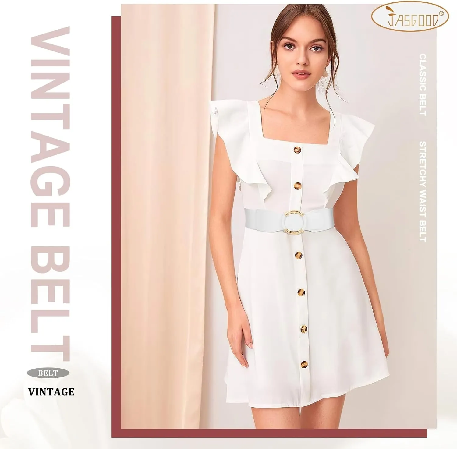 JASGOOD Women Wide Waist Belt Stretchy Elastic Vintage Belts for Dress Ladies Belt with Circle Buckle