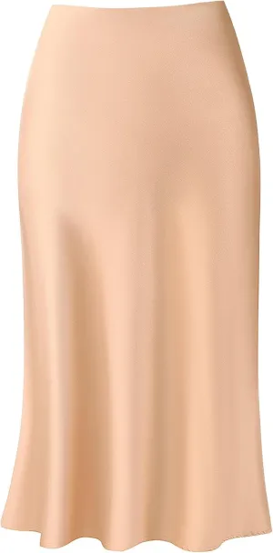 Keasmto Leopard Skirt for Women Midi Length High Waist Silk Satin Elasticized Cheetah Casual Ladies Skirts