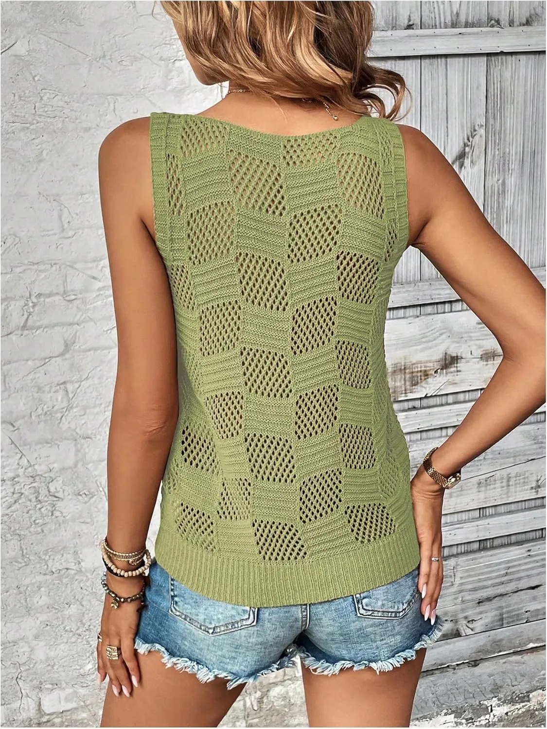 MakeMeChic Women's Crochet Tank Top Tie Dye Hollow Out Sleeveless Summer Shirt Going Out Tops