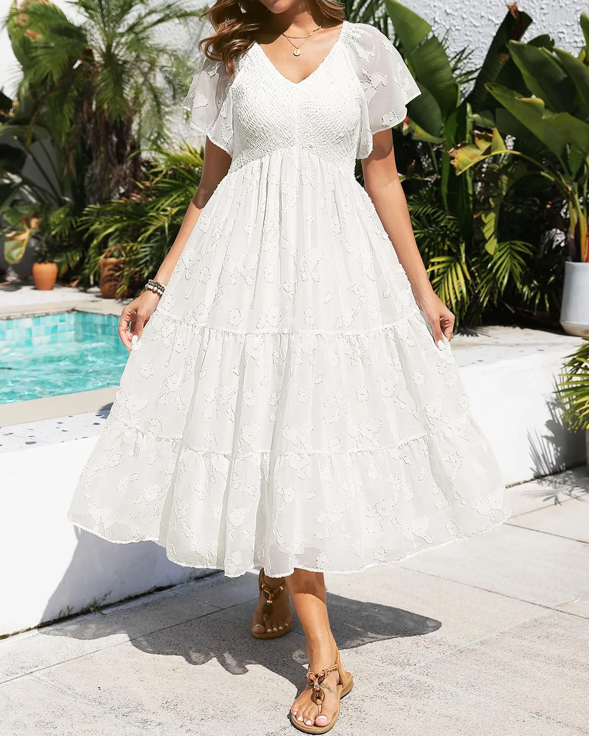 Maternity Dress for Baby Shower - 2025 Photoshoot Pregnancy Summer Midi Casual Flutter Sleeve Dress