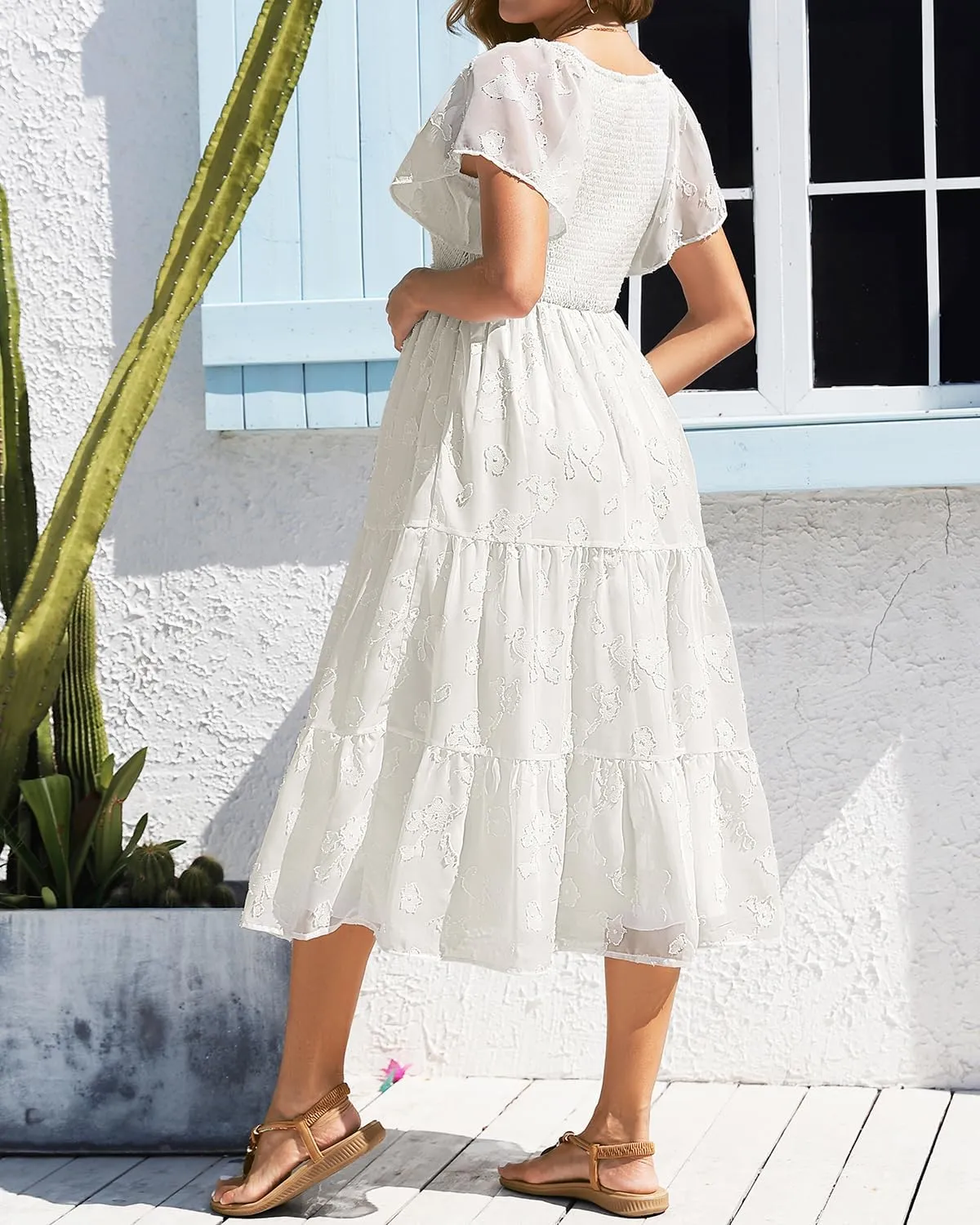 Maternity Dress for Baby Shower - 2025 Photoshoot Pregnancy Summer Midi Casual Flutter Sleeve Dress