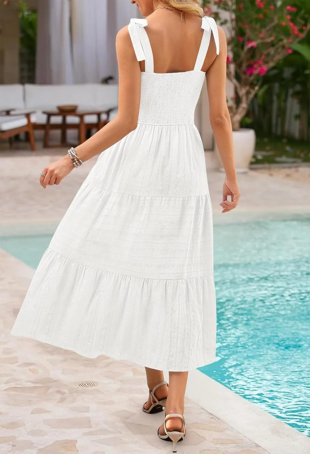 MEROKEETY Women's Summer Boho Maxi Dress Beach Vacation Casual Smocked A Line Sundress with Pockets