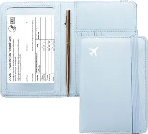 Mymazn Blue Passport Holder Women Passort Travel Wallet Vaccine Card Organizer Passport Case with Vaccination Card Holder with RFID Blocking Clear Pocket for Picture (blue)