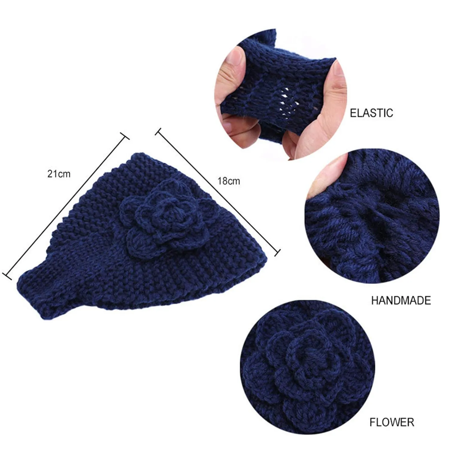 Qianmome Handmade Crochet Flower Headwrap Knit Headband Women Warmer Ear Wool Wide Turban Hairband Bandage