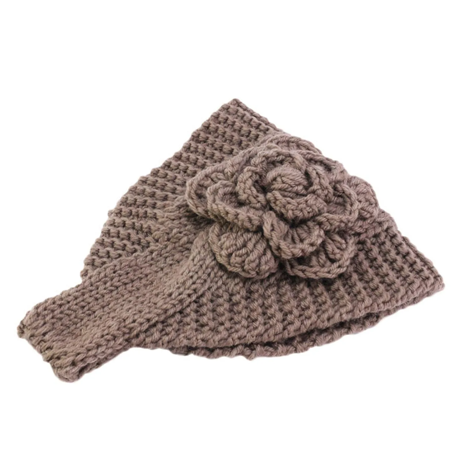 Qianmome Handmade Crochet Flower Headwrap Knit Headband Women Warmer Ear Wool Wide Turban Hairband Bandage