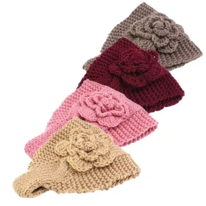 Qianmome Handmade Crochet Flower Headwrap Knit Headband Women Warmer Ear Wool Wide Turban Hairband Bandage