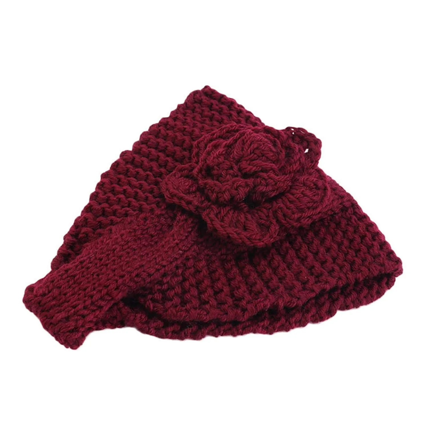 Qianmome Handmade Crochet Flower Headwrap Knit Headband Women Warmer Ear Wool Wide Turban Hairband Bandage